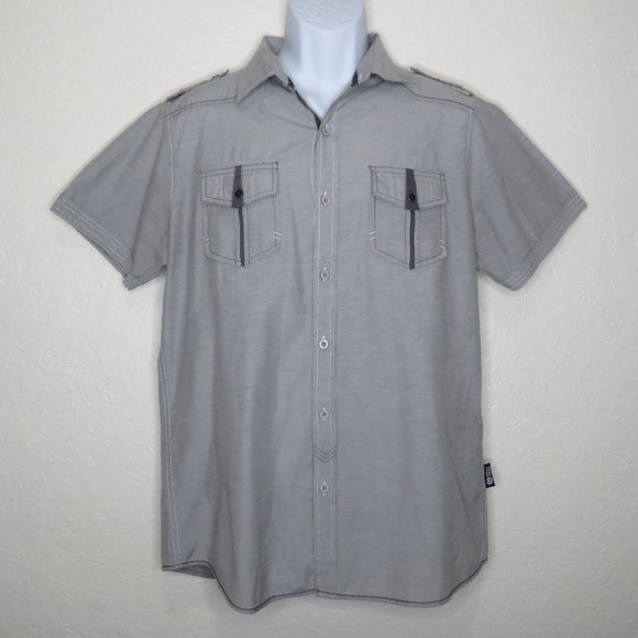 Phat Farm* Men's Short Sleeve Button Down Curved Hem Chest Pocket Shirt~ Large - Picture 1 of 10